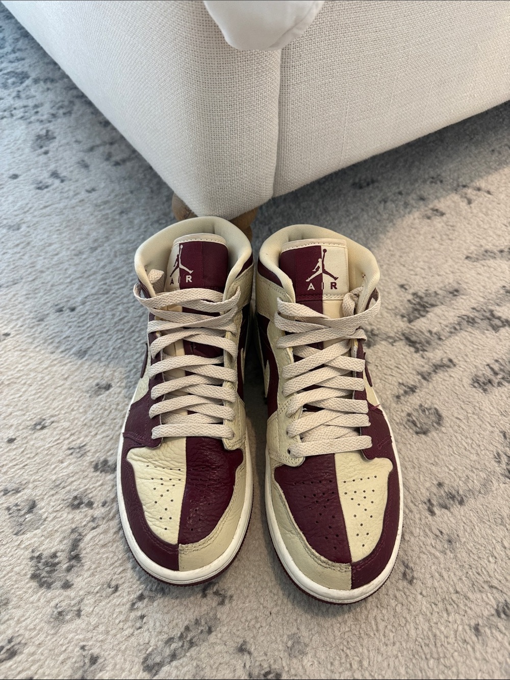 Nike Air Jordan 1 Mid Burgundy and Cream Split Colorway